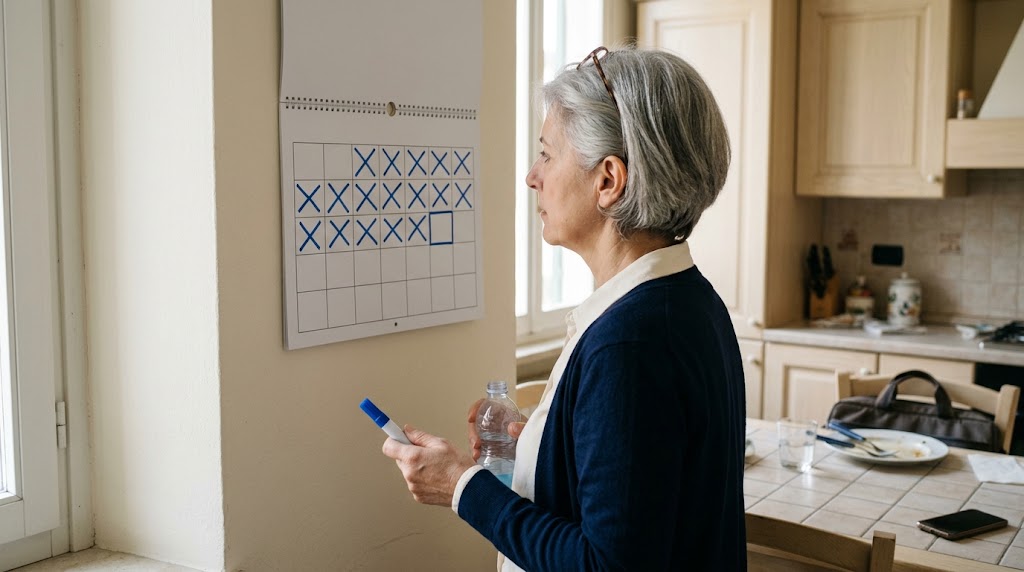 21 giorni per creare un'abitudine: una persona segna le crocette sul calendario appeso in cucina